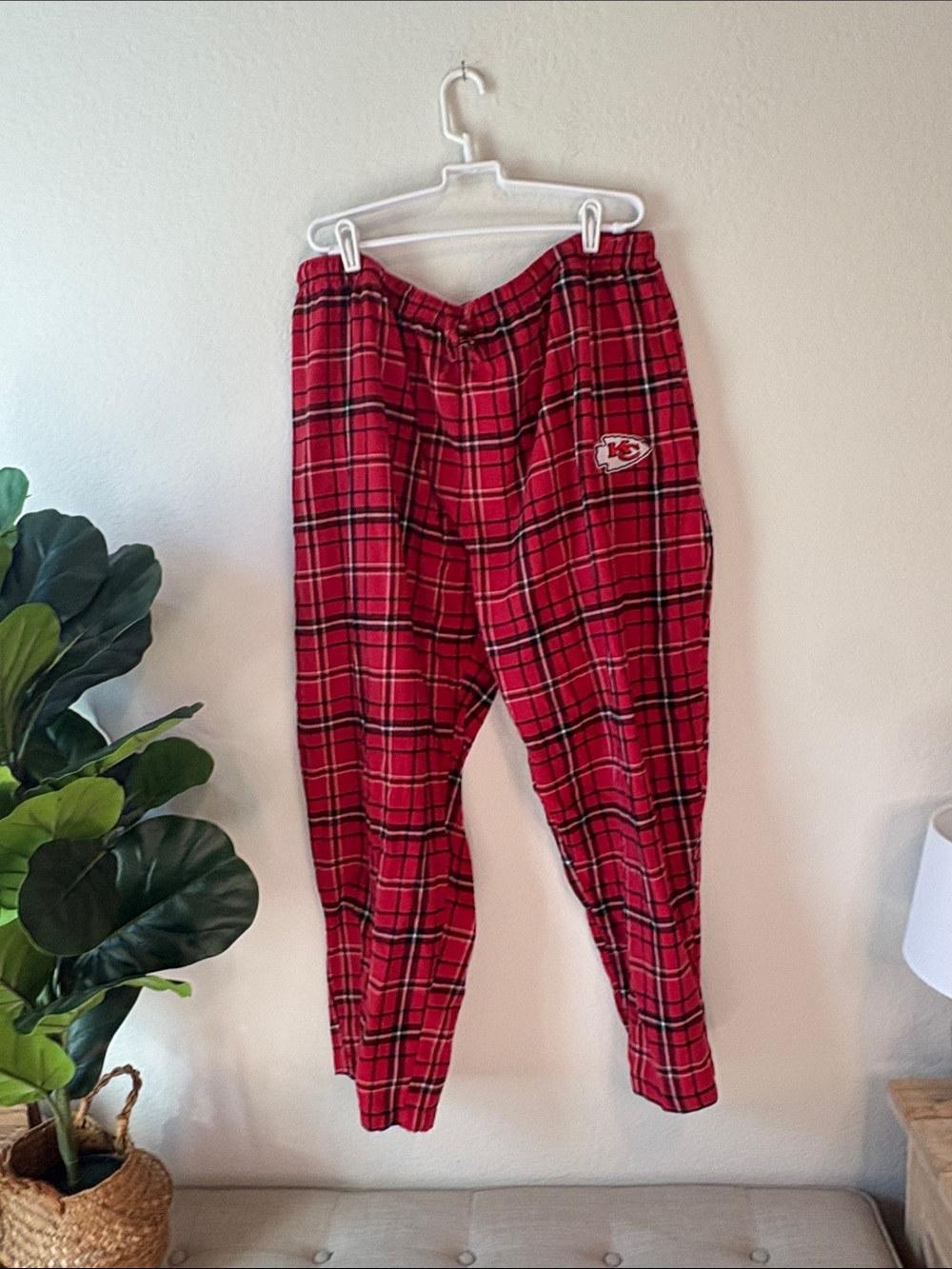 Team Apparel Red Plaid Men's drawstring pajama pants 2X Kansas City Chiefs